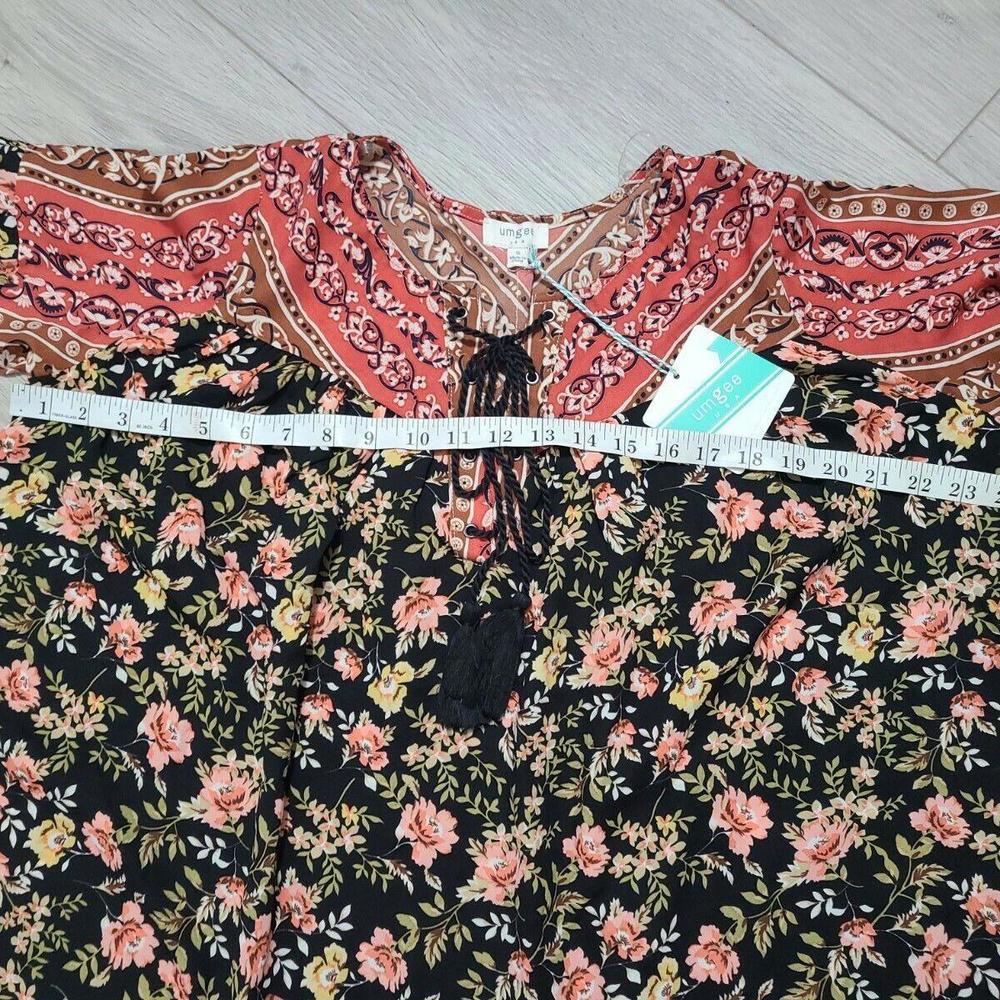 Umgee Dress Small Boho Floral Black Lace Up V Neck NWT - Picture 4 of 7